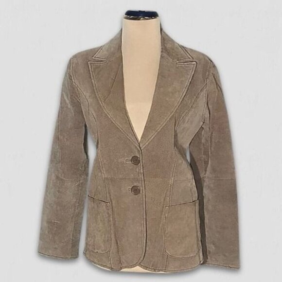 Vintage Y2K Suede Leather Blazer Coat Camel Brown M - Picture 1 of 16